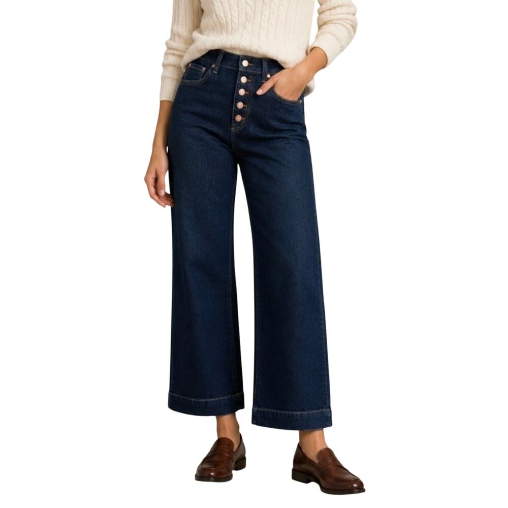Risen Dark Wash High Waisted Cropped Wide Leg Jeans 30 / 11